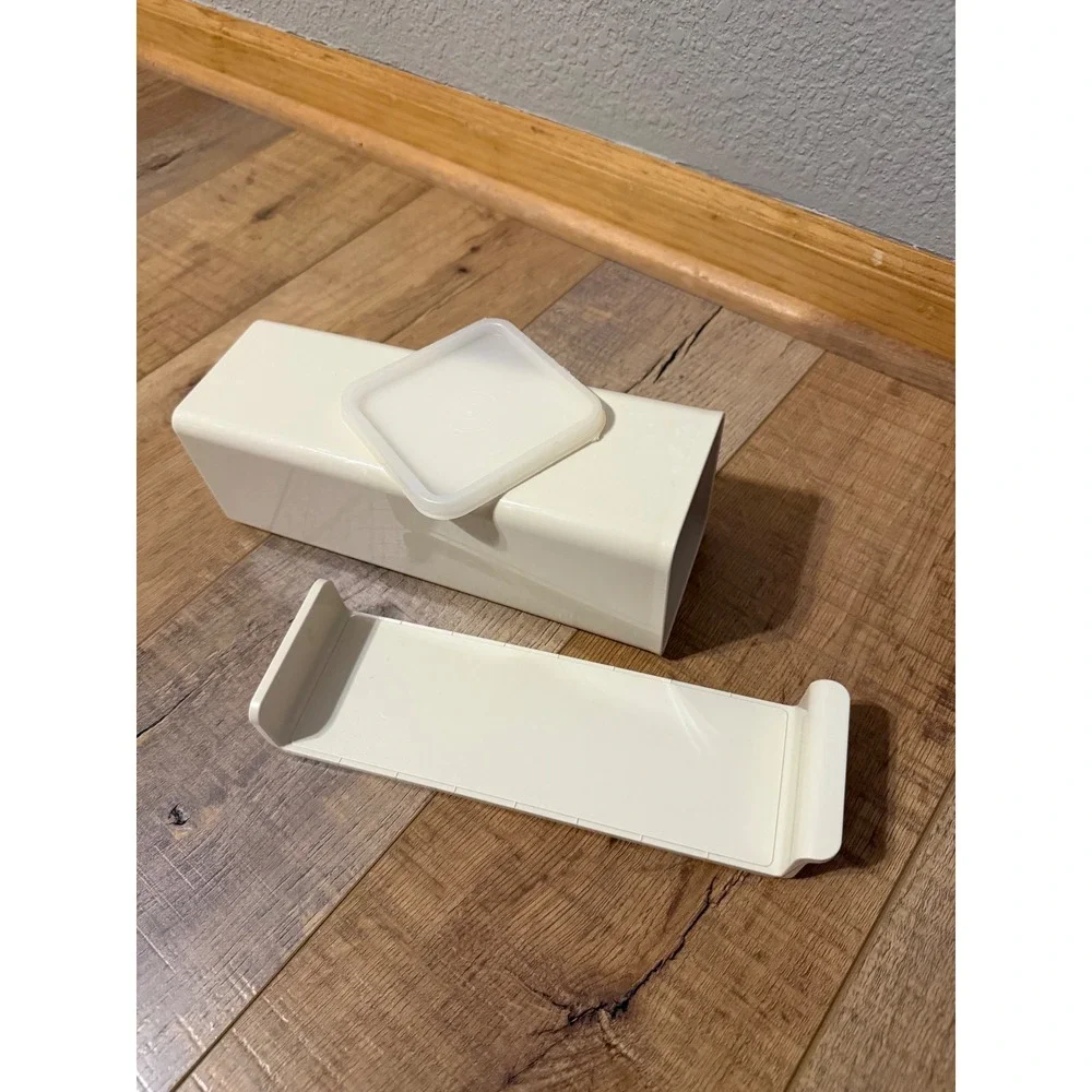 Tupperware Vintage Cheese Keeper Almond Cream 1696-4 Sliding Tray Container USA